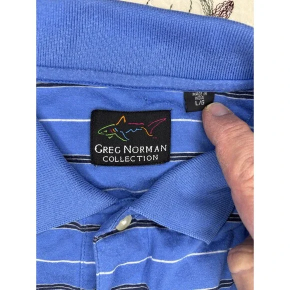 Greg Norman Collection Men’s Large Blue Striped Cotton Golf Polo Shirt - Picture 3 of 6